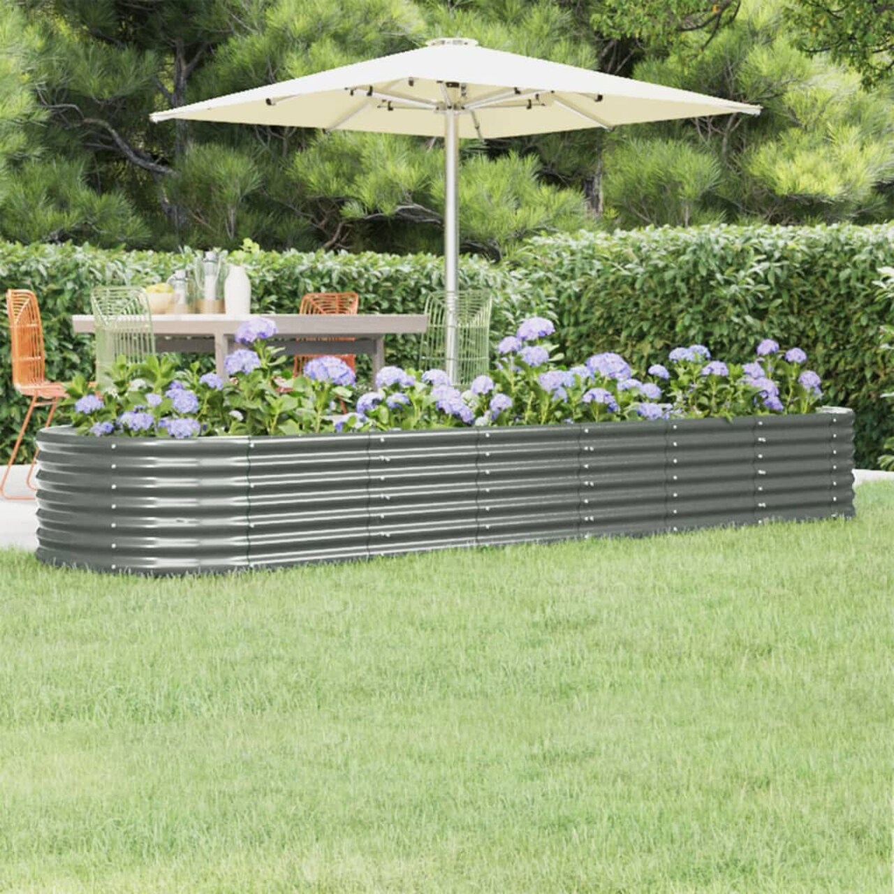vidaXL Garden Raised Bed Grey Powder-coated steel Extra Large Tough